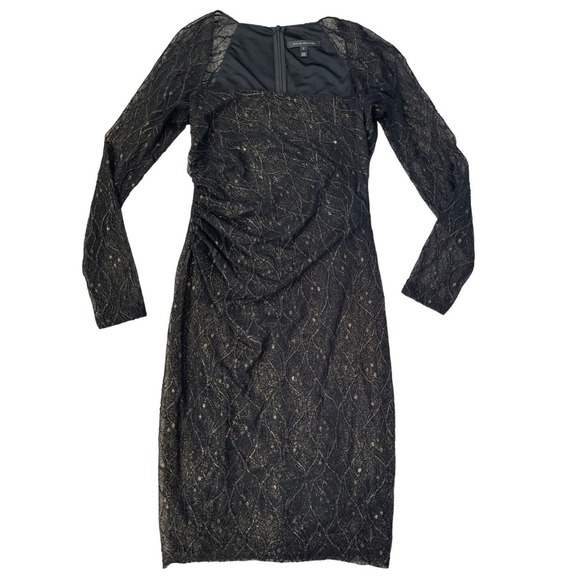 David Meister Dresses & Skirts - David Meister Illusion Dress Black Gold Metallic Lace Sheer Knee Length Size‎ 2